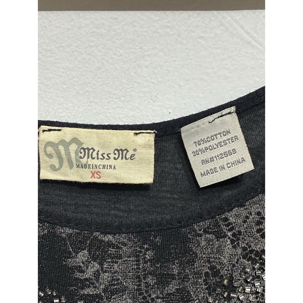 Y2K Miss Me XS Beaded Top Long Sleeve Fitted Grunge Whimsy Stretch - Picture 5 of 7